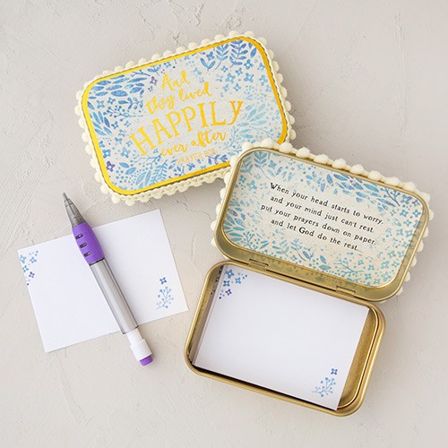 TIN PRAYER BOX GOLD HAPPILY EVER