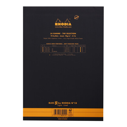 Rhodia Premium R No. 18 Top Stapled Notepad A4 Lined Black