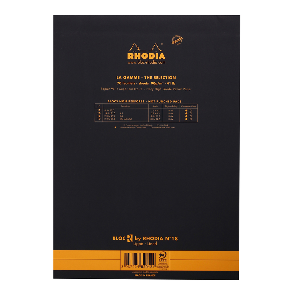 Rhodia Premium R No. 18 Top Stapled Notepad A4 Lined Black