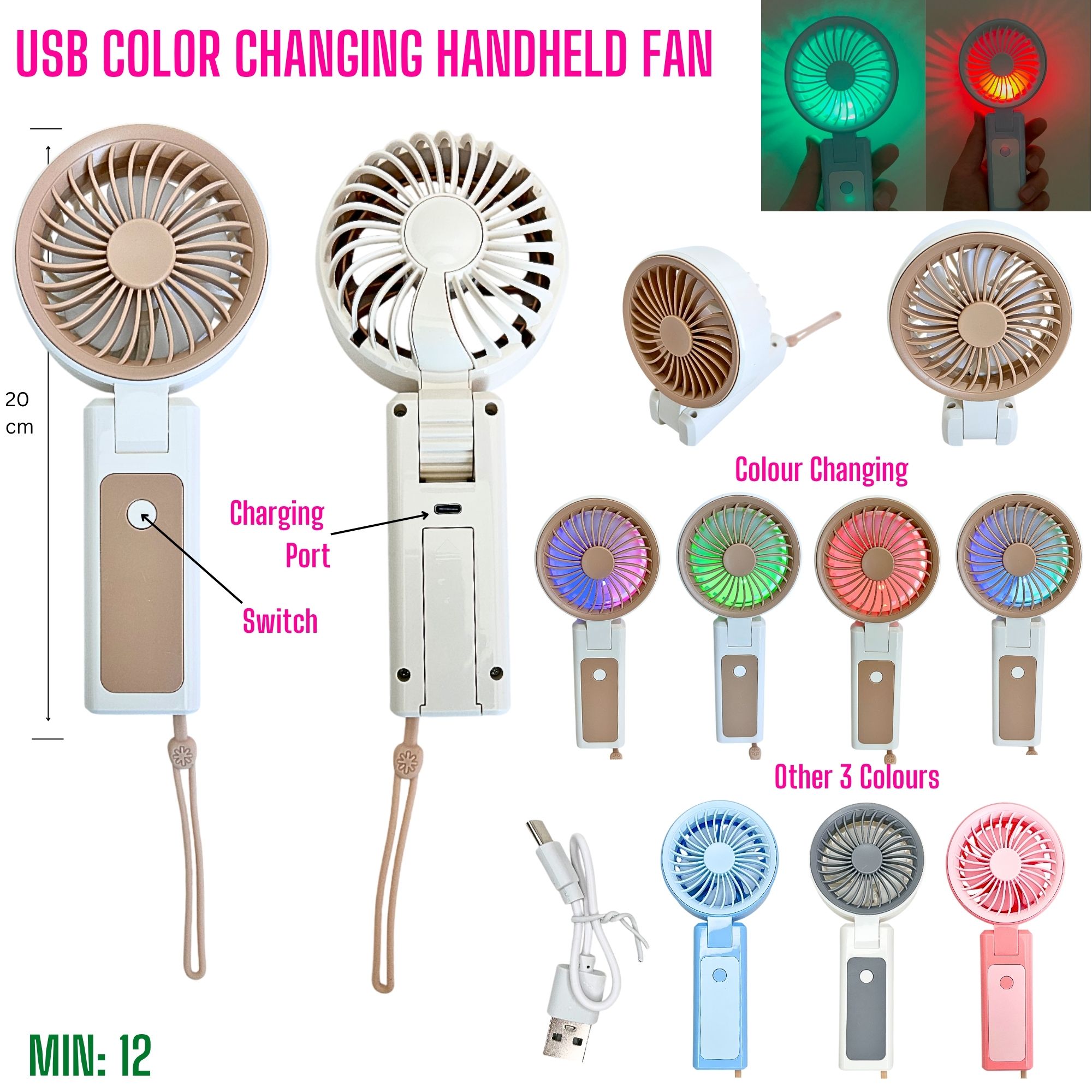MI-USBFAN3 -  USB Handheld Portable Fan with Light