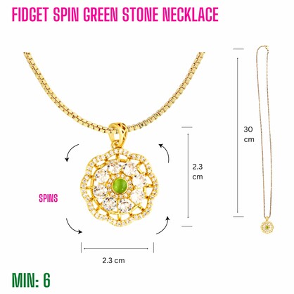 MI-FIDGETNECKLACE9 - Fidget Spin Green Stone Necklace