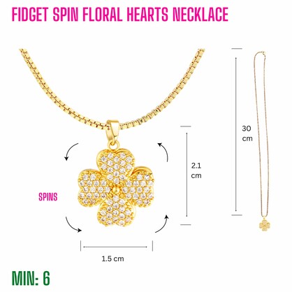MI-FIDGETNECKLACE12 - Fidget Spin Floral Hearts Necklace
