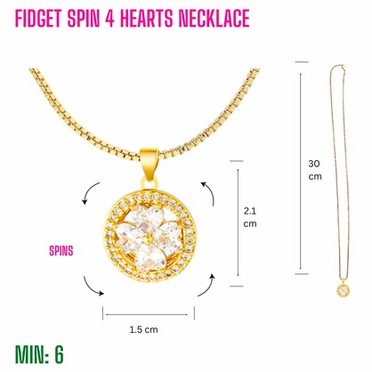 MI-FIDGETNECKLACE11 - Fidget Spin 4 Hearts Necklace