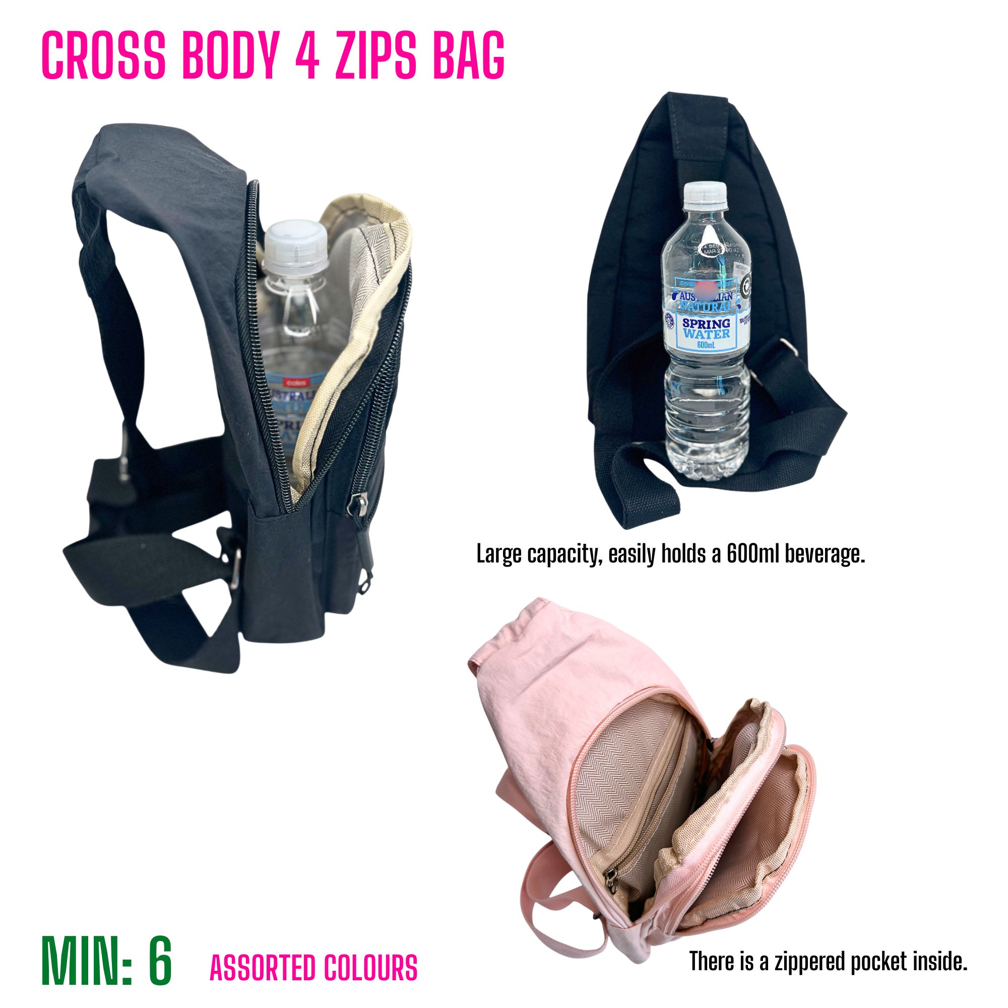 MI-CROSSBAG4 - Cross Body 4 Zips Bag