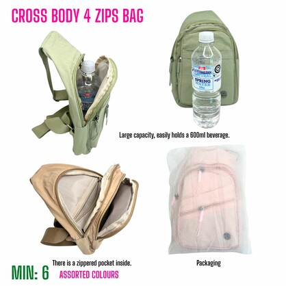 MI-CROSSBAG3 - Cross Body 4 Zips Bag