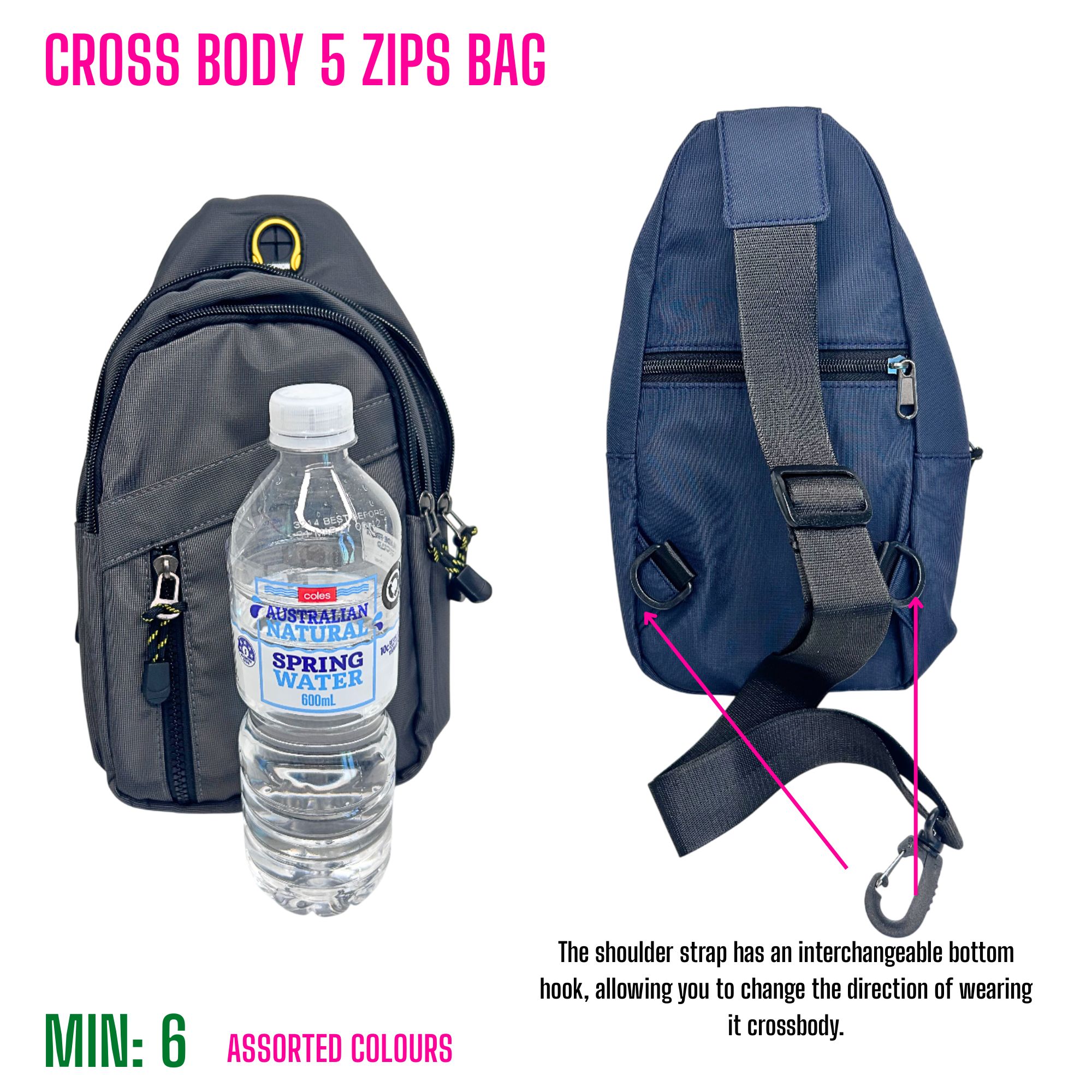 MI-CROSSBAG2 - Cross Body 5 Zips Bag