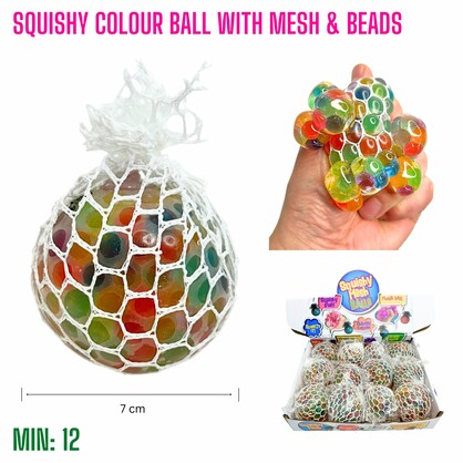 TO-SQUISHMESH1 - Squishy Colour Ball With Mesh & Beads