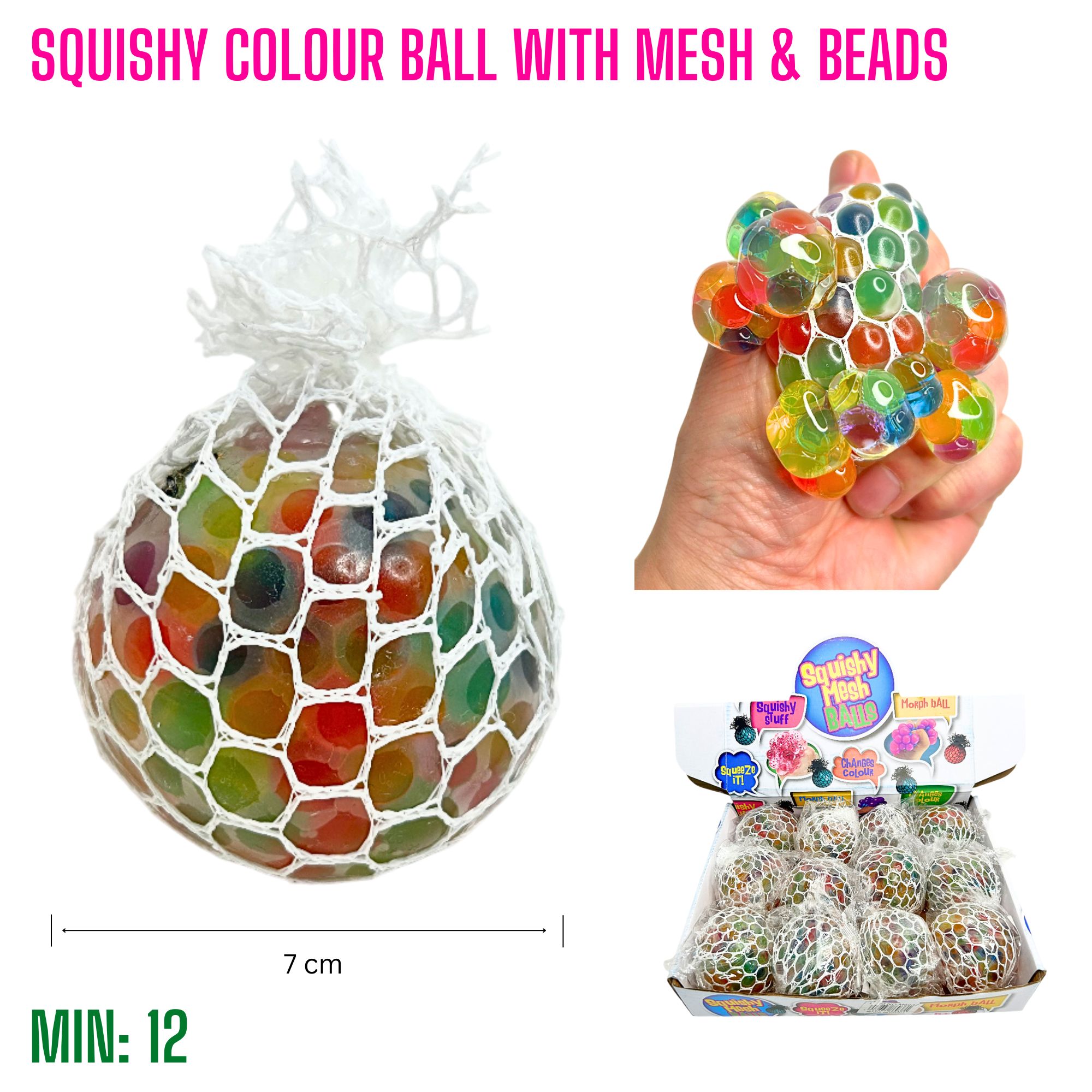 TO-SQUISHMESH1 - Squishy Colour Ball With Mesh & Beads