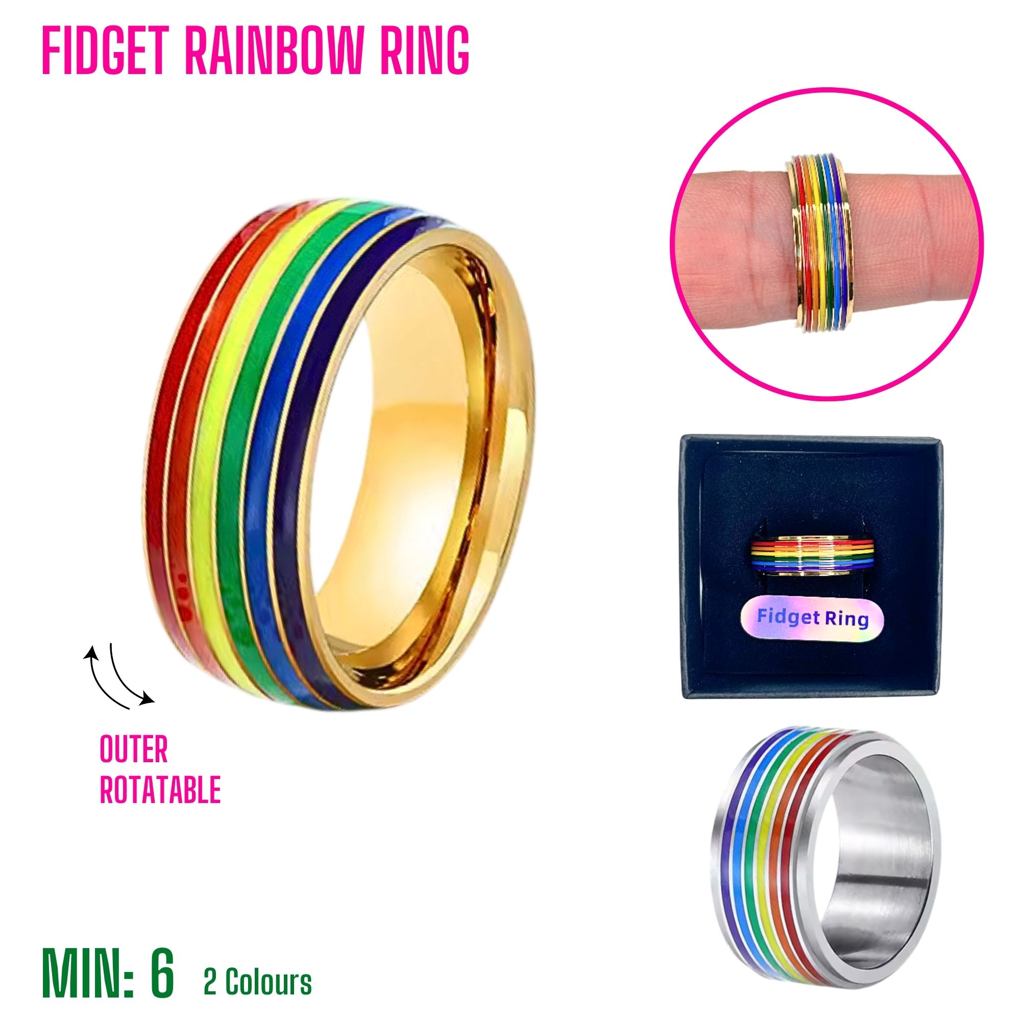 TO-FIDGETRBRING  - Fidget  Rainbow Rings