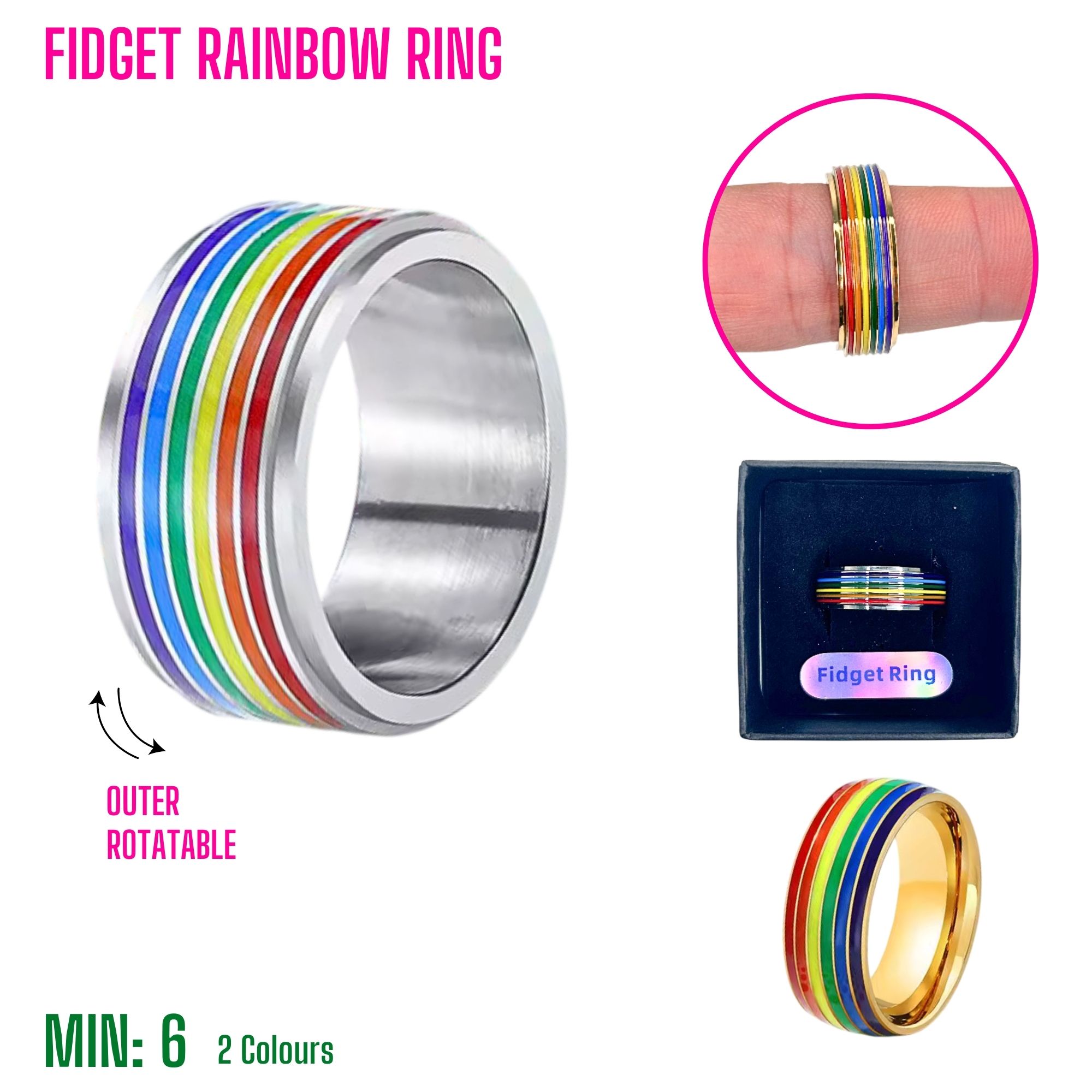 TO-FIDGETRBRING  - Fidget  Rainbow Rings