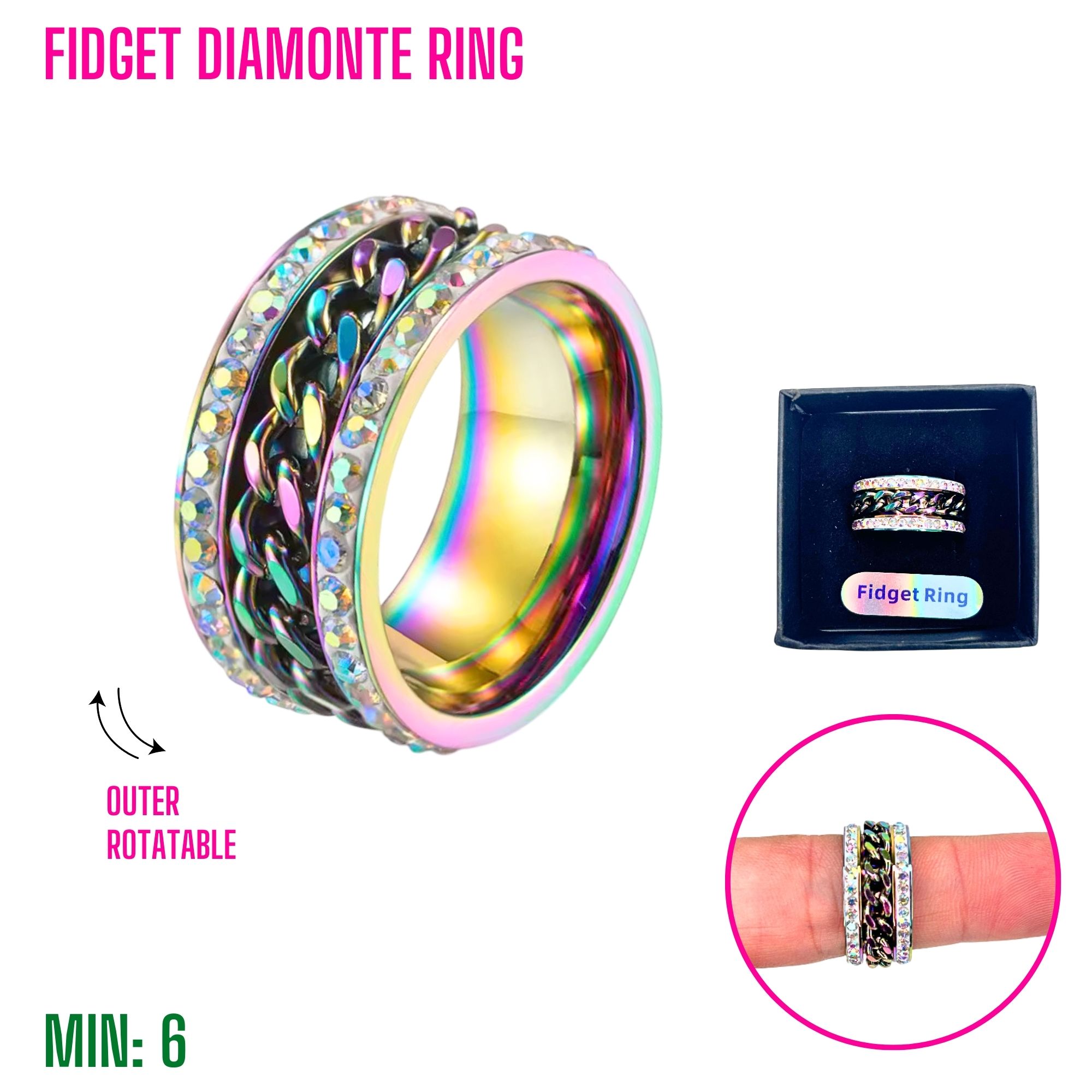 TO-FIDGETRING7  - Fidget  Diamonte Rings