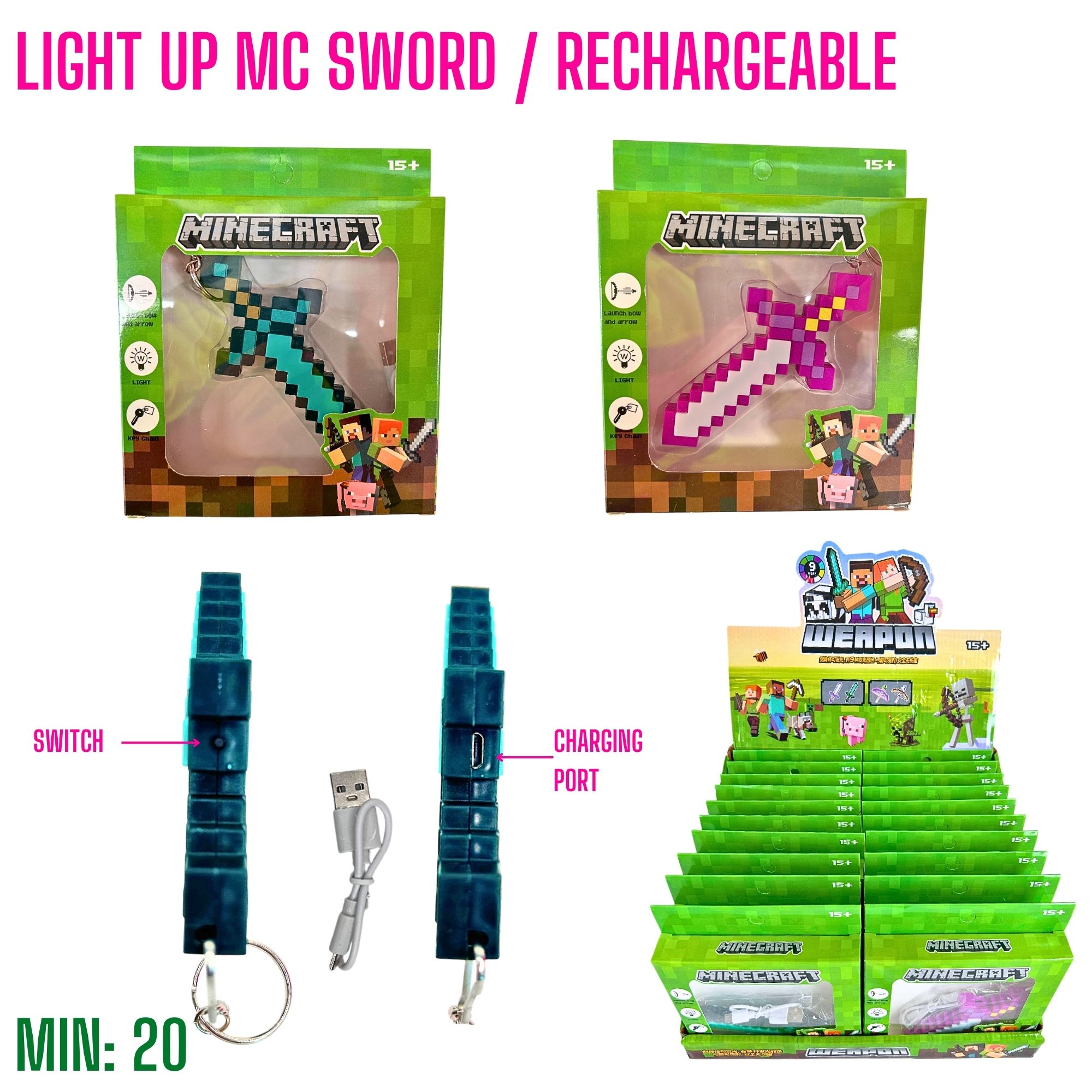 TO-MCSWORD - Rechargeable Light Up MC Sword with USB Charger