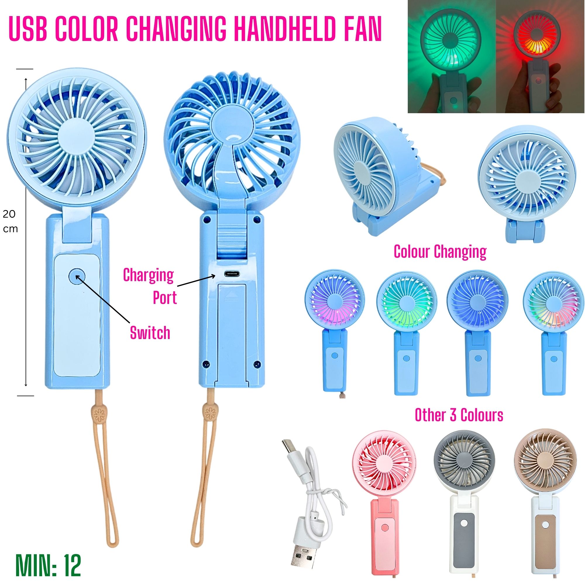 MI-USBFAN3 -  USB Handheld Portable Fan with Light
