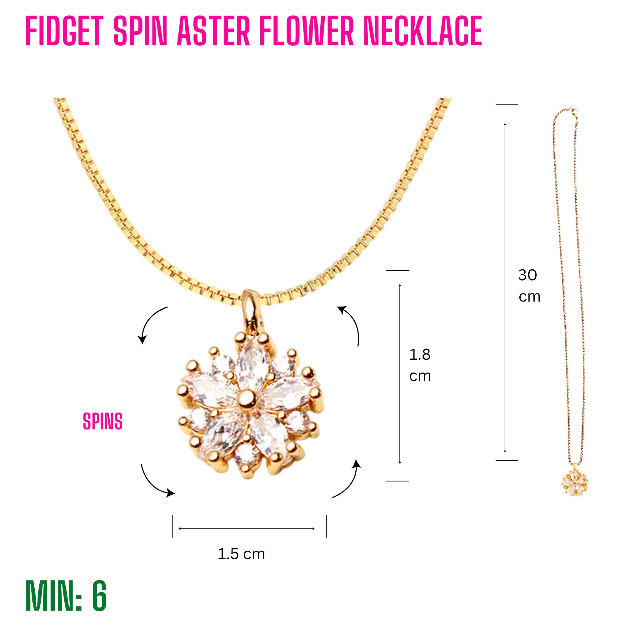 MI-FIDGETNECKLACE13 - Fidget Spin Aster Flower Necklace