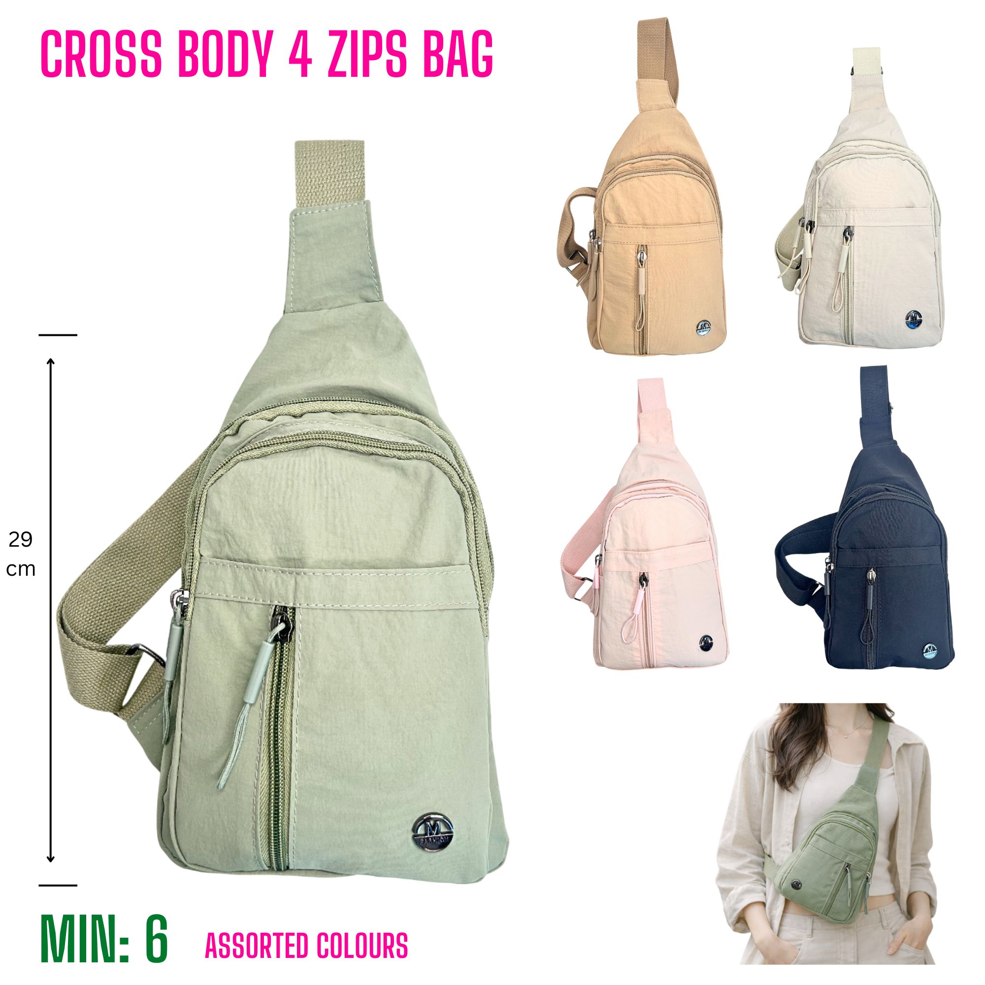 MI-CROSSBAG4 - Cross Body 4 Zips Bag