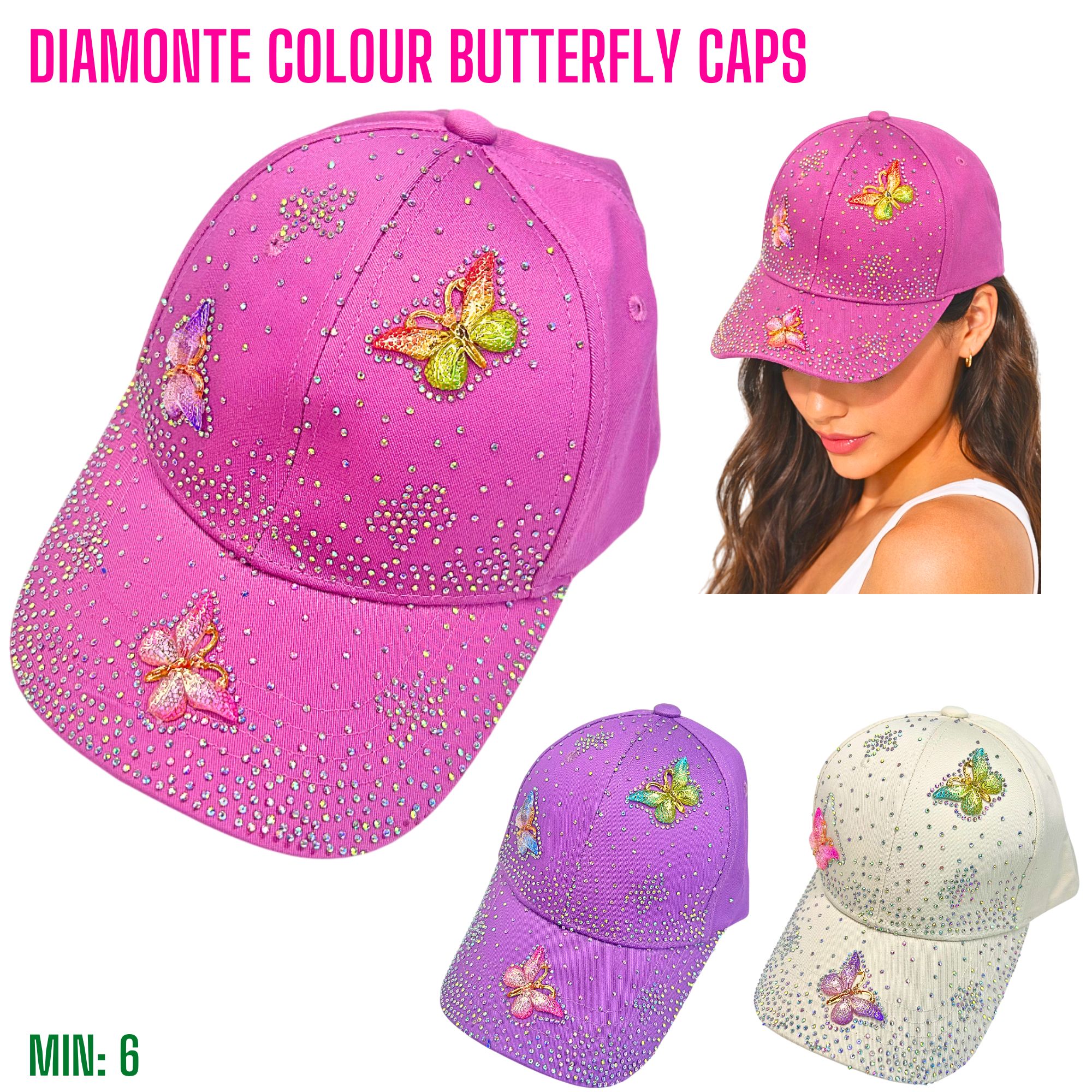 MI-DIAMONTECAP2 - Diamonte Colour Butterfly Caps