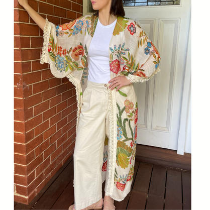 Bungalow Kimono – Khaki & Coral