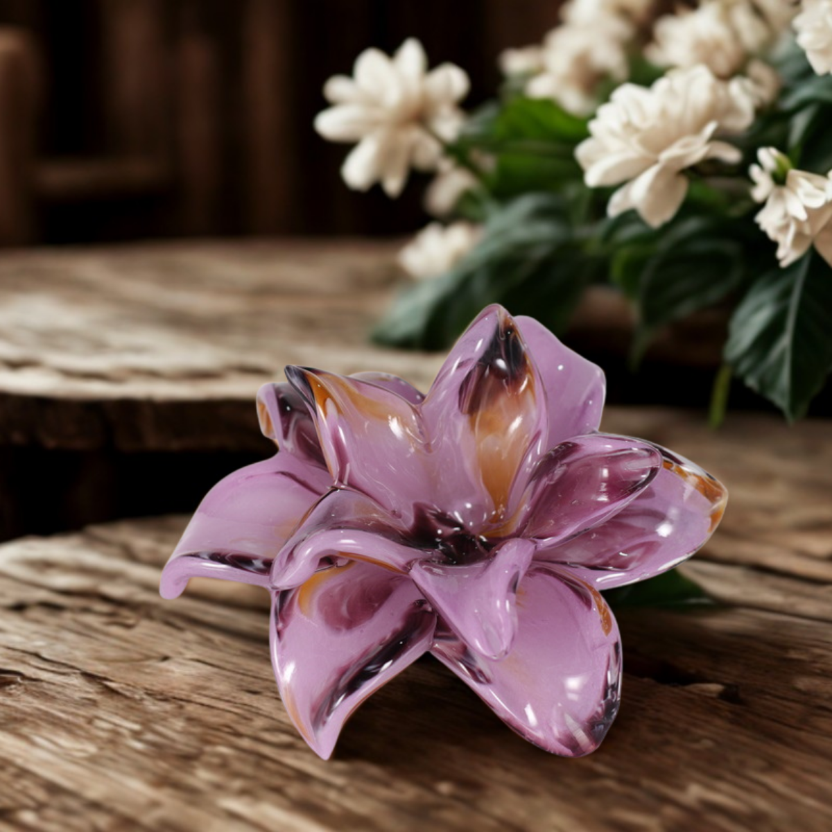 Glass Everlasting Double Flower - Dusty Rose, Wine & Aubergine