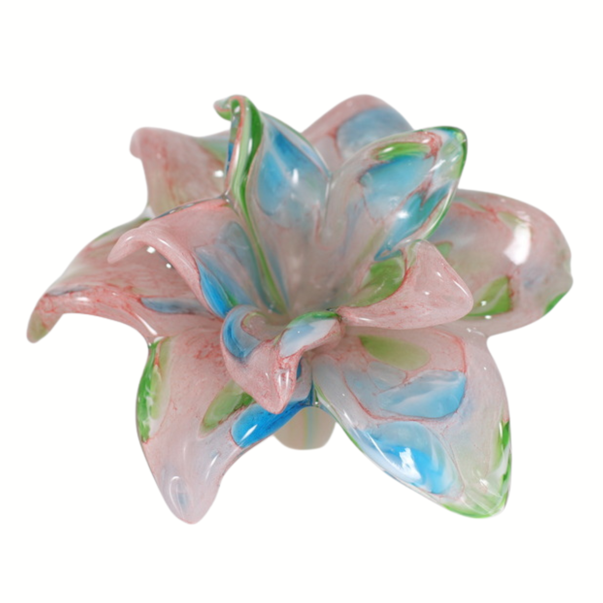 Glass Everlasting Double Flower - Soft Pink, Turquoise Blue & Green