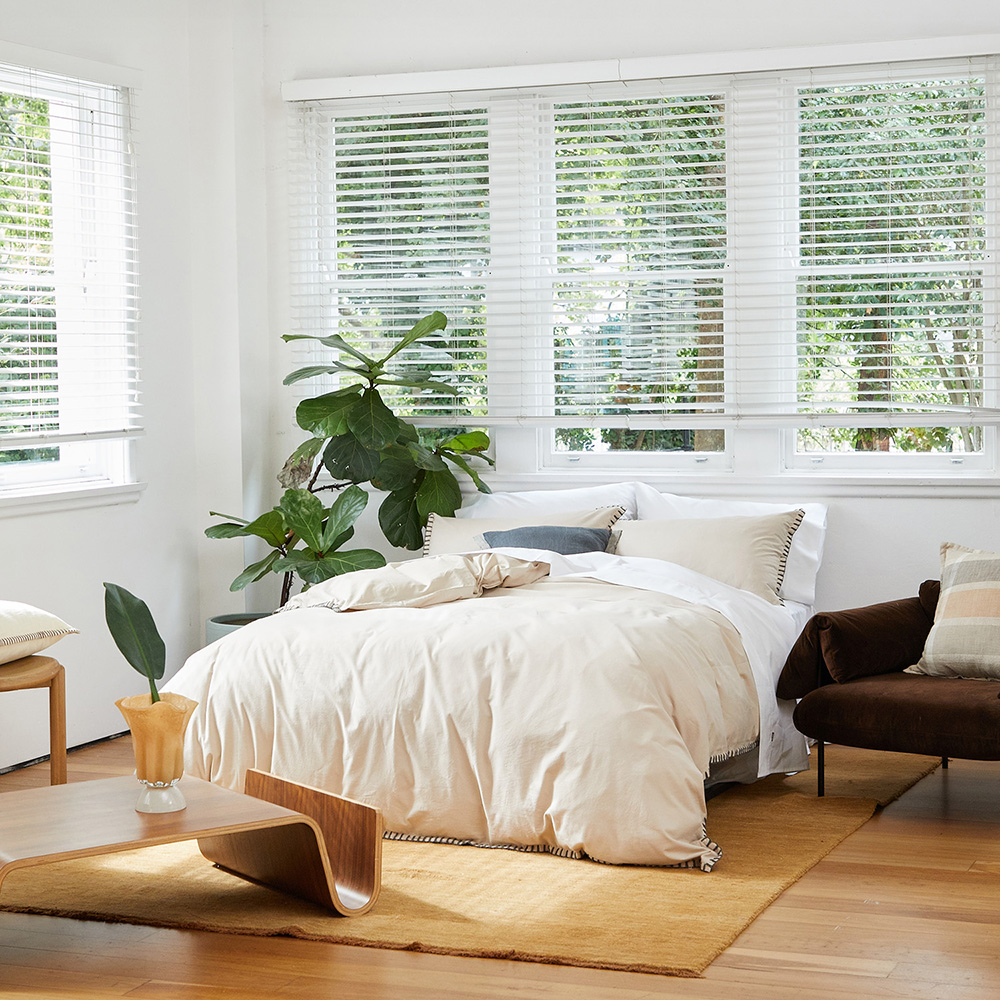 Blanket Stitch Oatmeal Quilt Cover Set