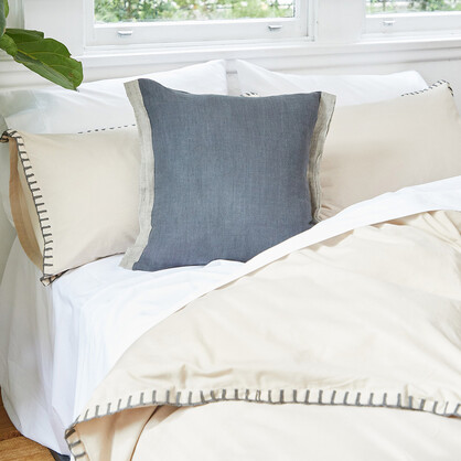 Blanket Stitch Oatmeal Quilt Cover Set
