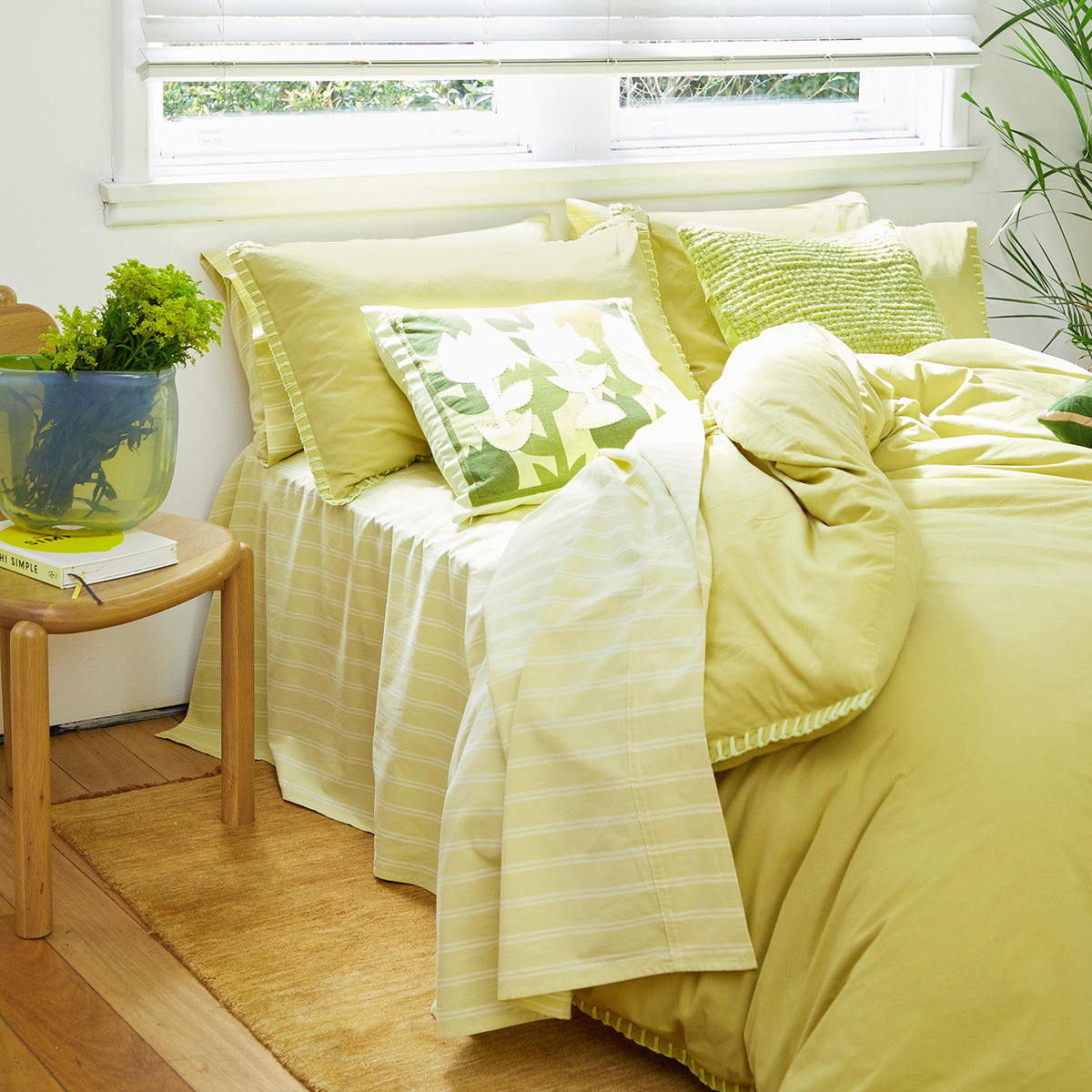 Blanket Stitch Lime Quilt Cover Set