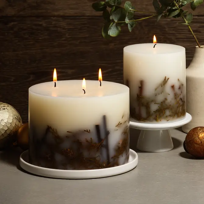 Luxury Handmade Forest Fir Botanical Christmas Pillar Candle - Real Christmas Tree Scent - 1 Wick or 3 Wick