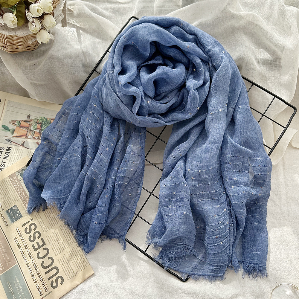 HA-SF-9807 SEQUIN SCARF - BLUE. SIZE 180CMX90CM. 100% ACRYLIC