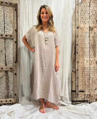 HA-CL-10569 CHARLIE - SLUMP LINEN/COTTON LONG DRESS. FREE SIZE 8-16. MADE IN ITALY