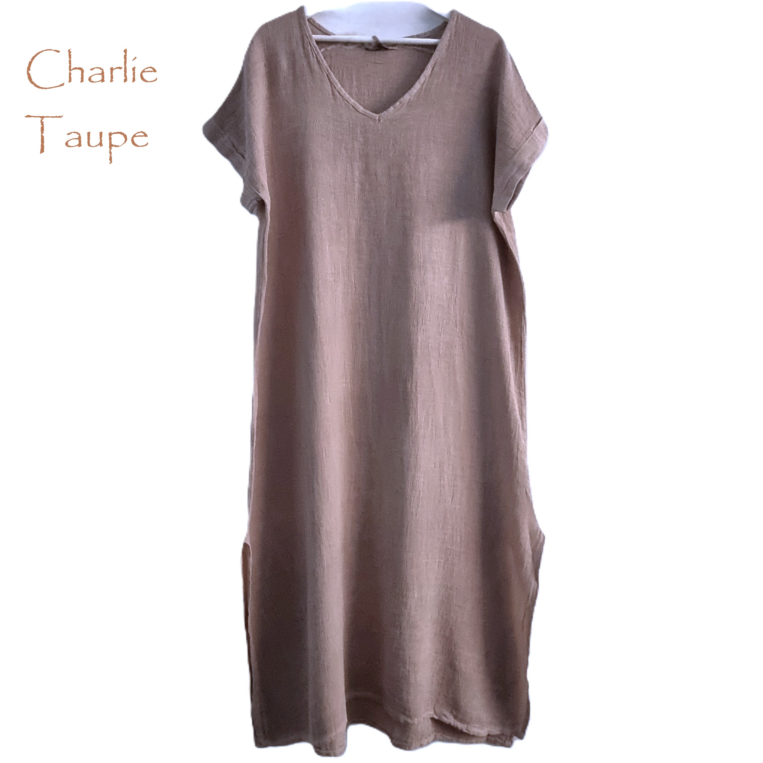 HA-CL-10569 CHARLIE - SLUMP LINEN/COTTON LONG DRESS. FREE SIZE 8-16. MADE IN ITALY