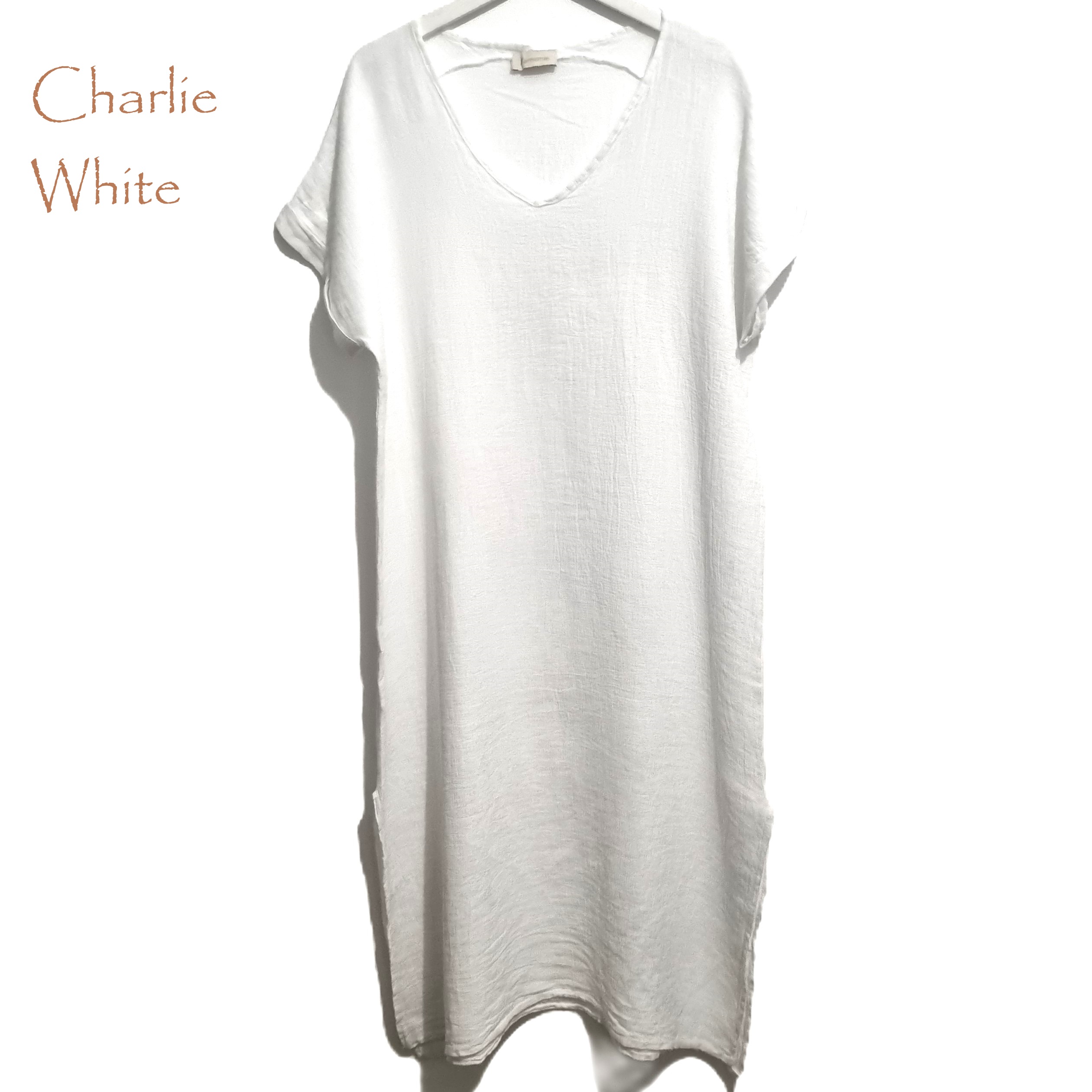HA-CL-10569 CHARLIE - SLUMP LINEN/COTTON LONG DRESS. FREE SIZE 8-16. MADE IN ITALY