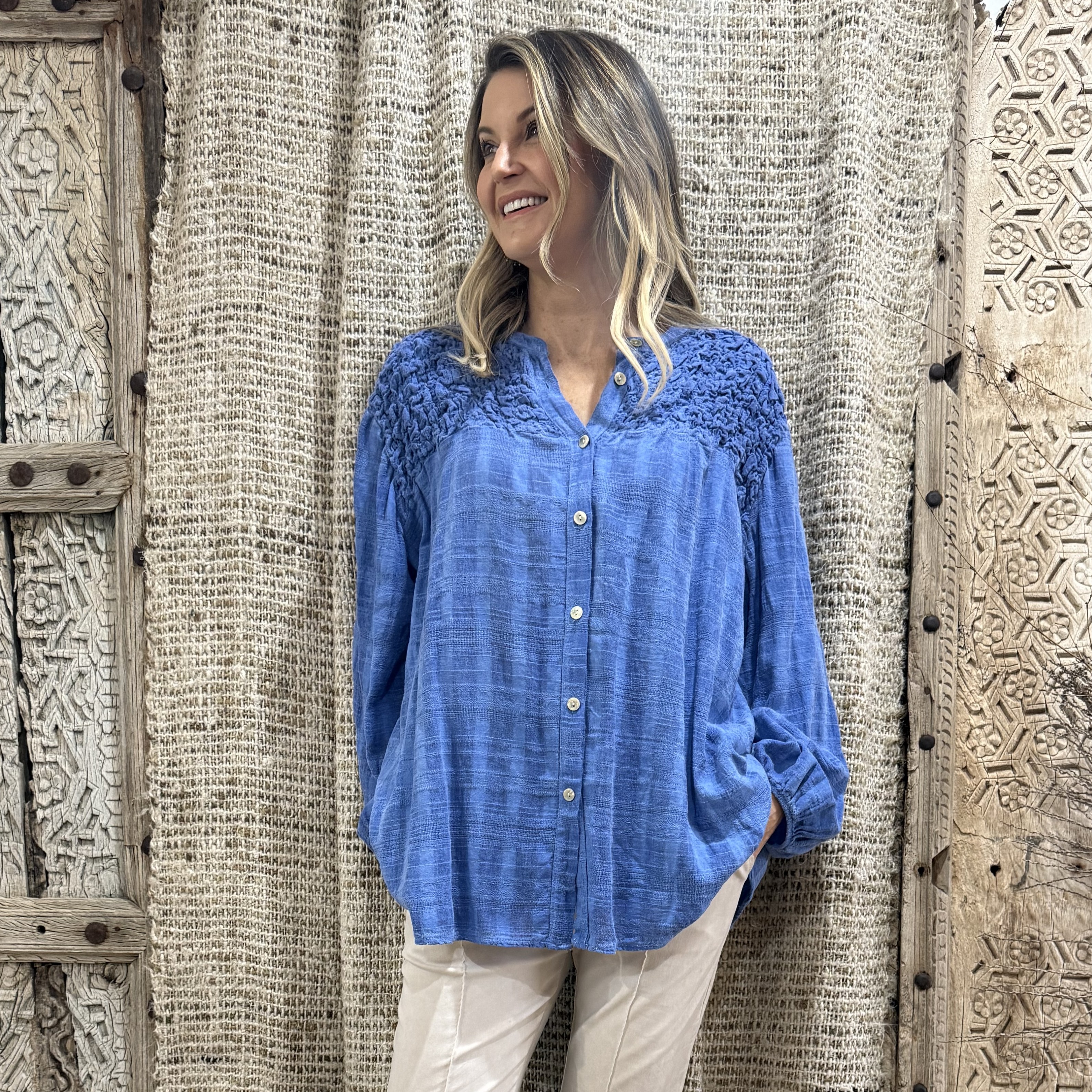 HA-CL-10588 EVELYN - COTTON SHIRT. FREE SIZE 8-16. MADE IN ITALY.