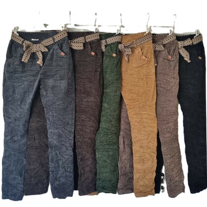 HA-CL-10591 GABRIELLA - FINE CORD WINTER PANTS WITH BELT. FREE SIZE 8-14. MADE IN ITALY.