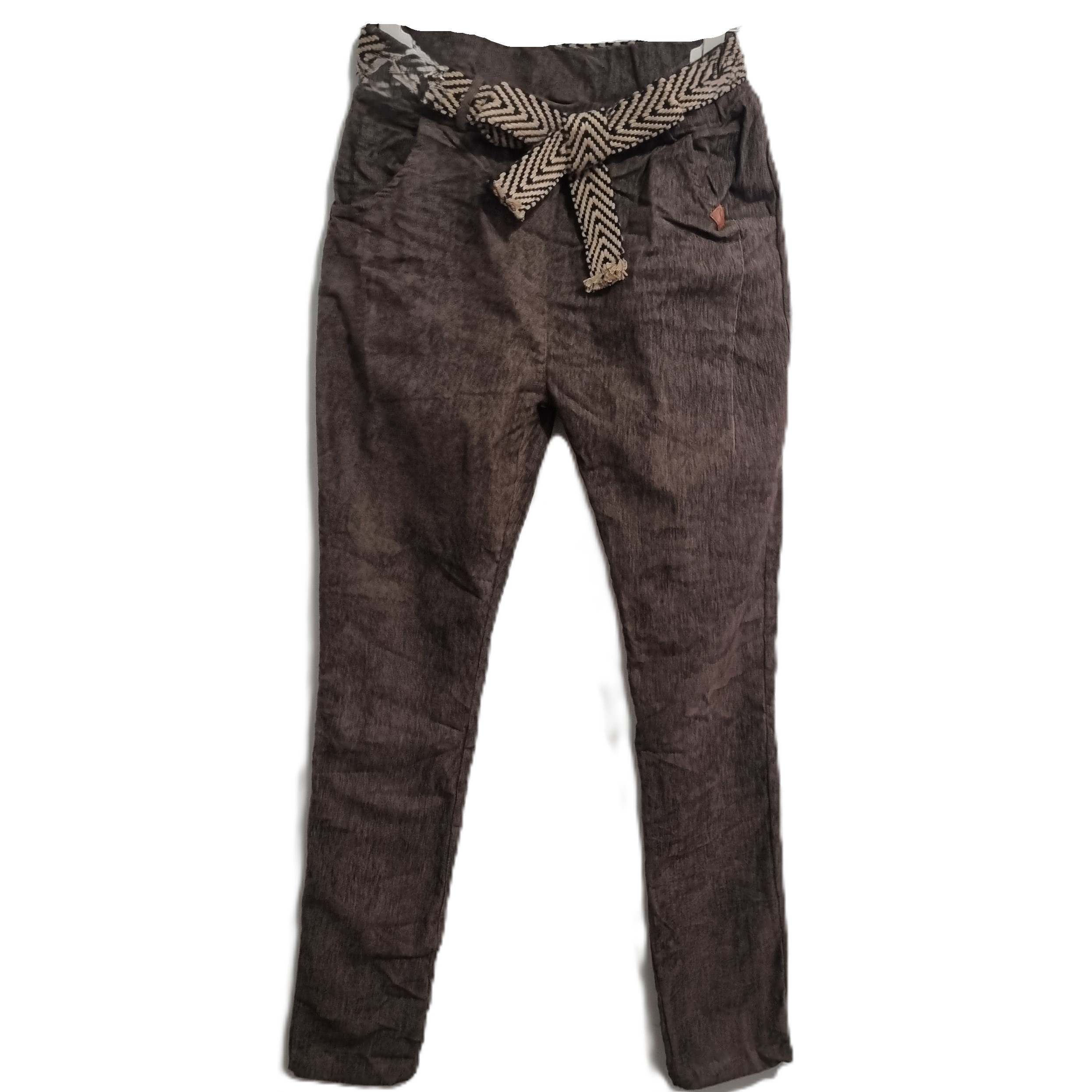 HA-CL-10591 GABRIELLA - FINE CORD WINTER PANTS WITH BELT. FREE SIZE 8-14. MADE IN ITALY.
