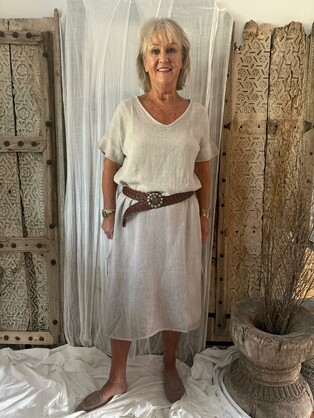 HA-CL-10569 CHARLIE - SLUMP LINEN/COTTON LONG DRESS. FREE SIZE 8-16. MADE IN ITALY