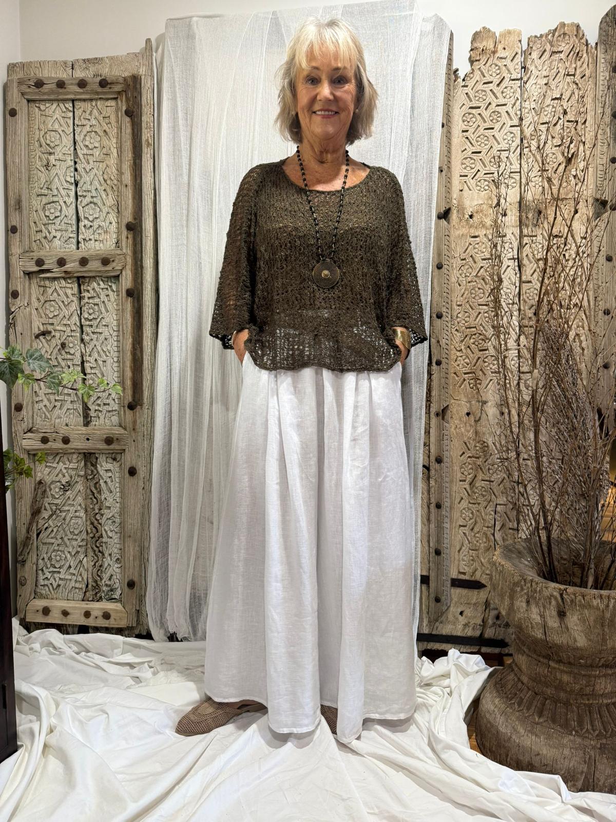 HA-CL-10595 TYLER - LINEN PALAZZO PANTS WITH BELT. FREE SIZE 8-14.