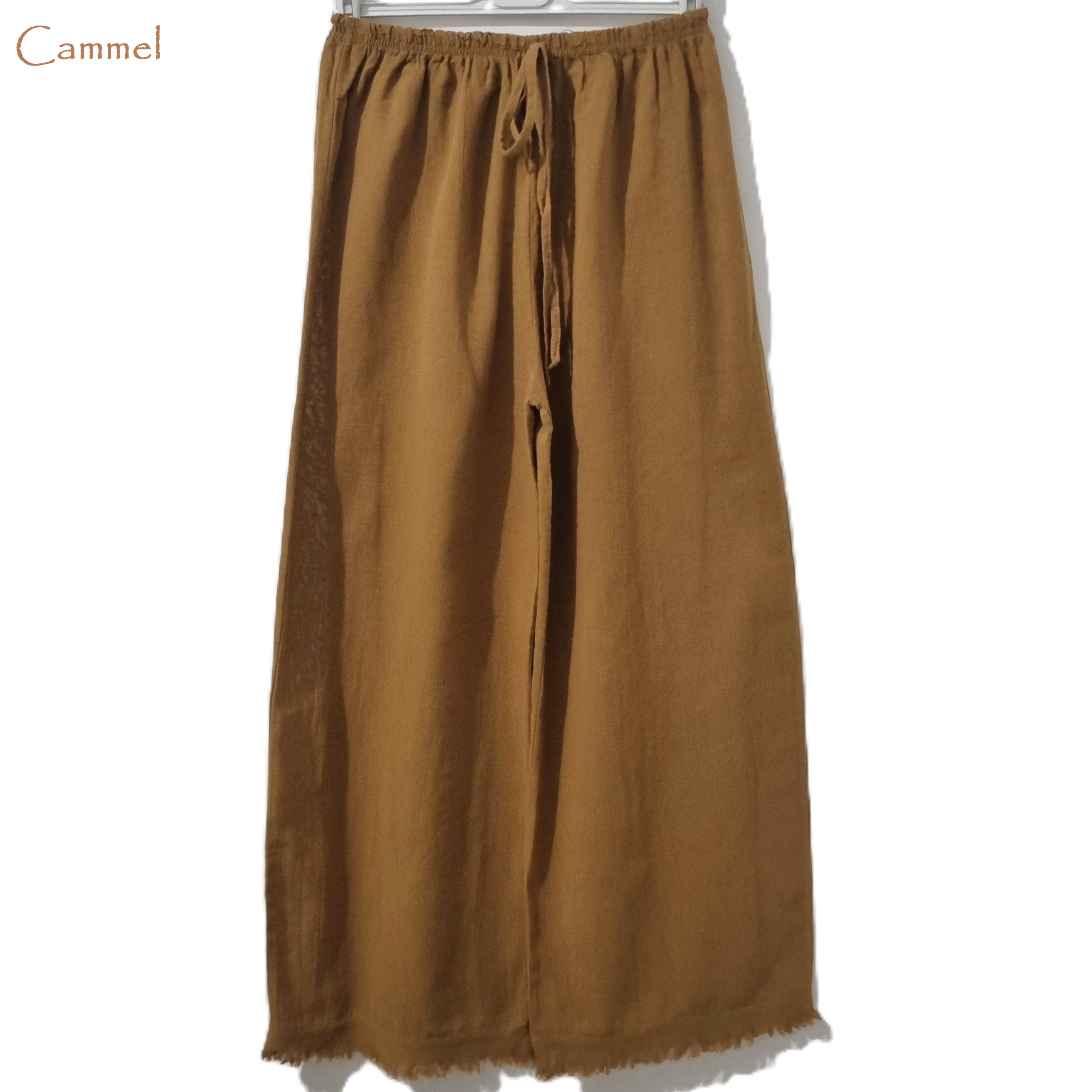 HA-CL-79330 BILLIE PANTS - LIGHT COTTON PANTS WITH FRINGING DETAIL. MADE IN ITALY. FREE SIZE 8-14. 100% COTTON.