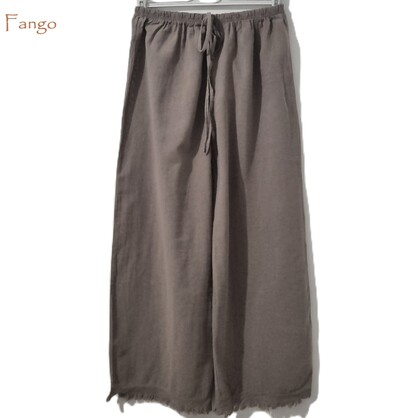 HA-CL-79330 BILLIE PANTS - LIGHT COTTON PANTS WITH FRINGING DETAIL. MADE IN ITALY. FREE SIZE 8-14. 100% COTTON.