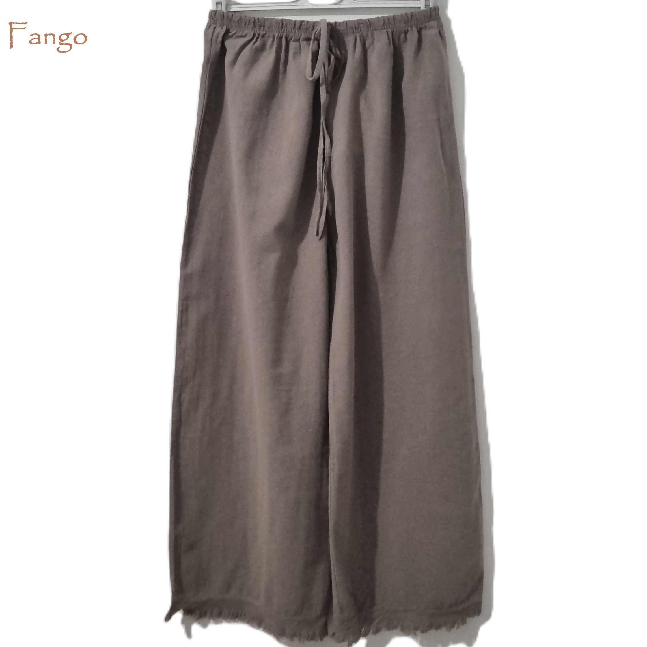 HA-CL-79330 BILLIE PANTS - LIGHT COTTON PANTS WITH FRINGING DETAIL. MADE IN ITALY. FREE SIZE 8-14. 100% COTTON.