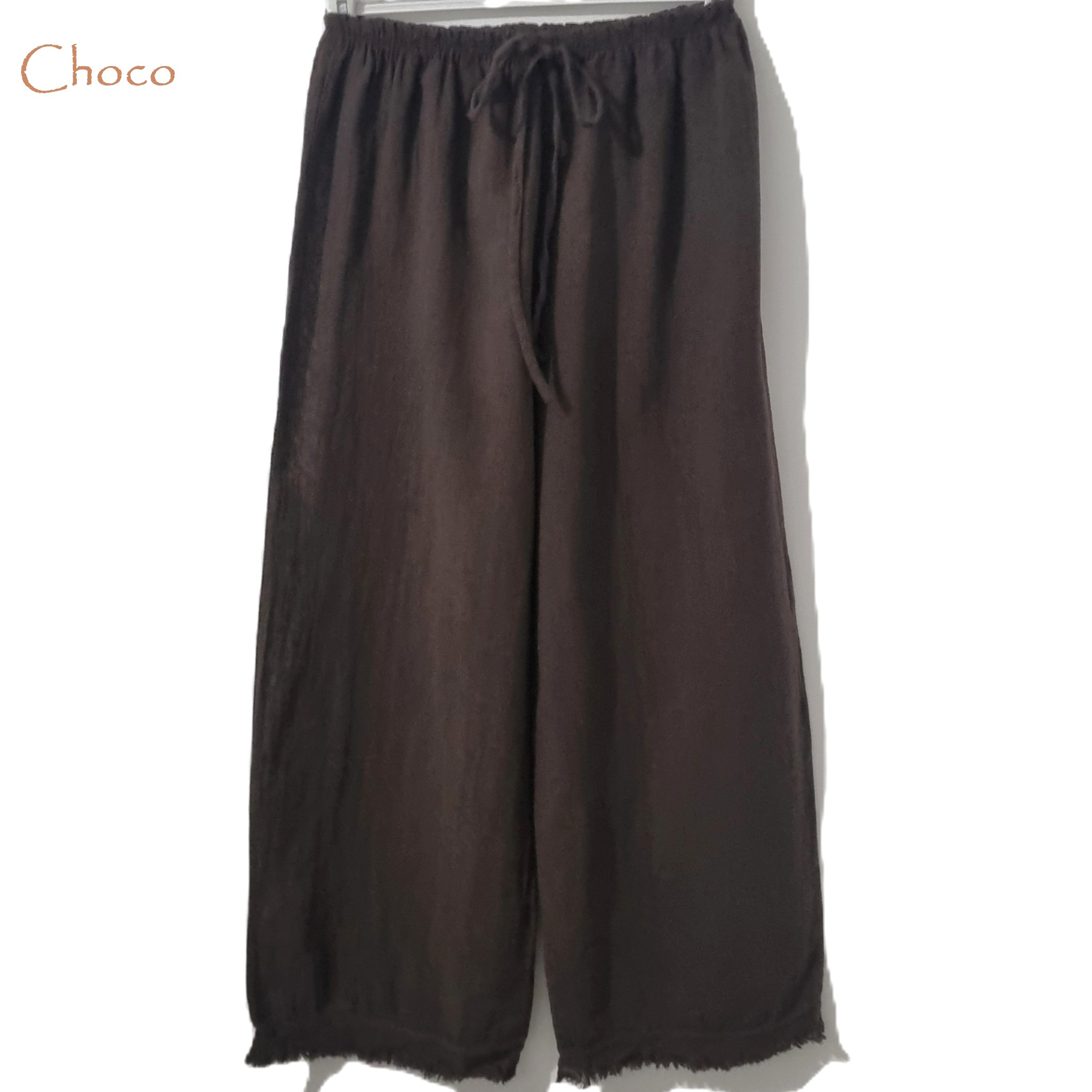 HA-CL-79330 BILLIE PANTS - LIGHT COTTON PANTS WITH FRINGING DETAIL. MADE IN ITALY. FREE SIZE 8-14. 100% COTTON.