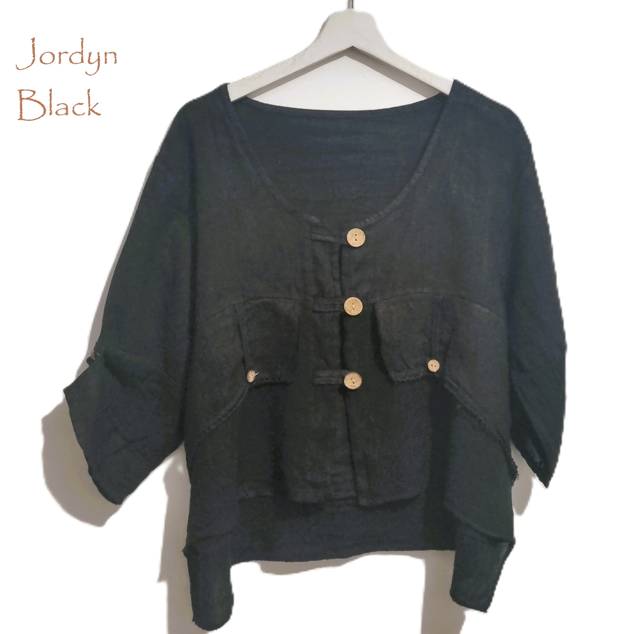 HA-CL-11000 JORDYN - LINEN AND COTTON GAUZE TOP WITH WOODEN BUTTONS. FIITS SIZE 8-14. MADE IN ITALY.