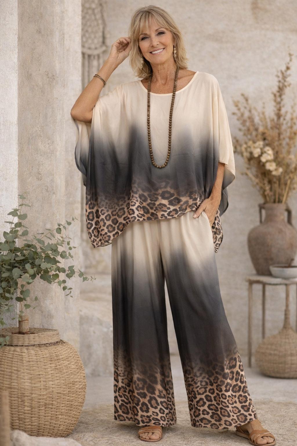 HA-CL15040 NALA - LEOPARD SILK TOP, MADE IN ITALY. FREE SIZE 8-16.