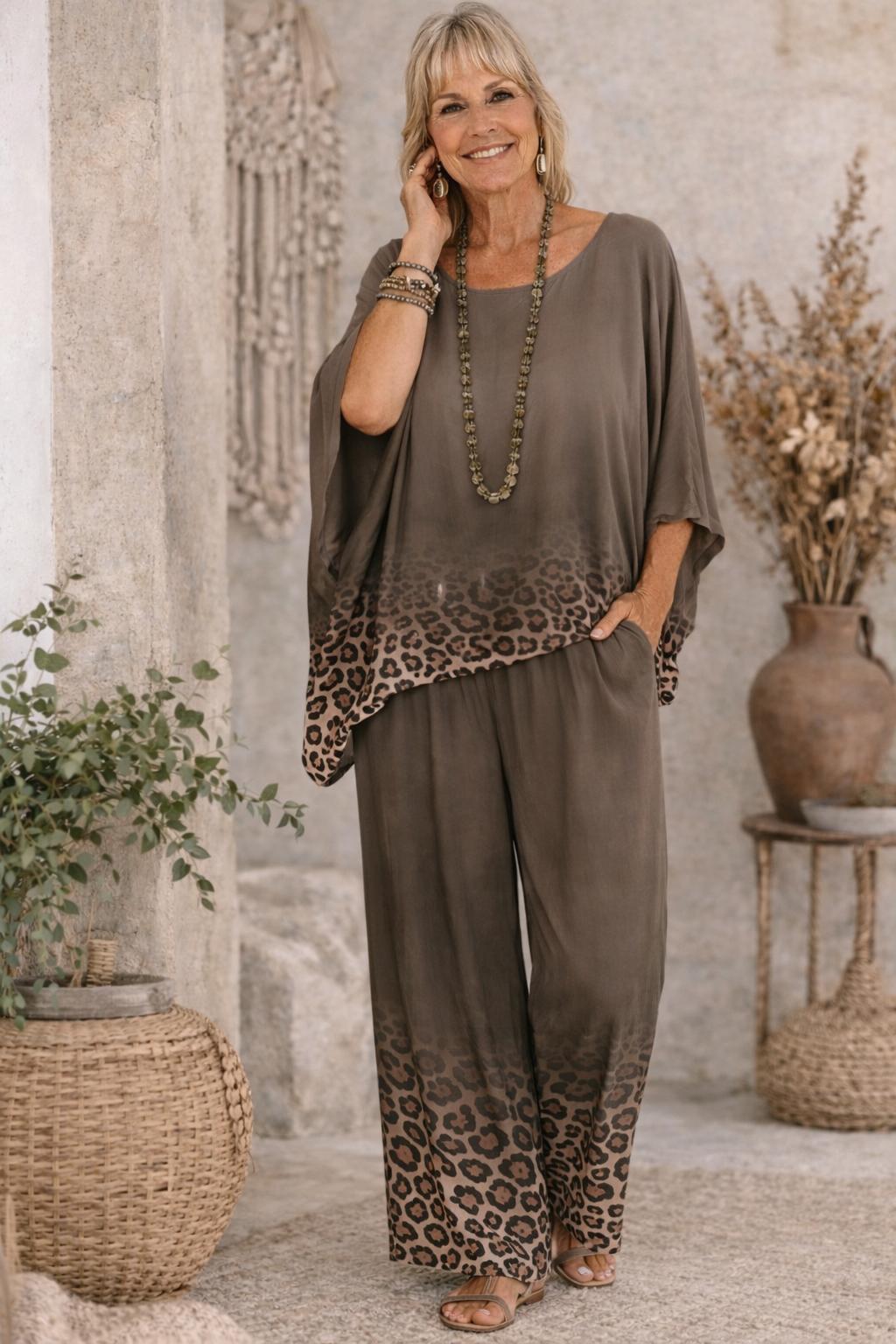 HA-CL15040 NALA - LEOPARD SILK TOP, MADE IN ITALY. FREE SIZE 8-16.