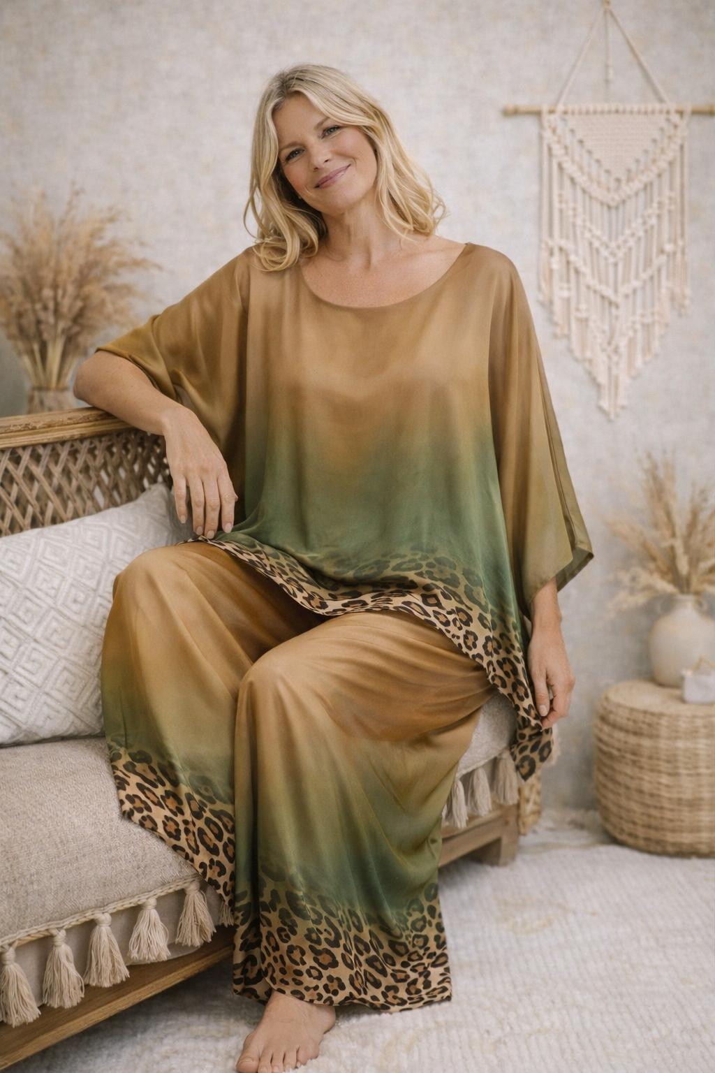 HA-CL15040 NALA - LEOPARD SILK TOP, MADE IN ITALY. FREE SIZE 8-16.