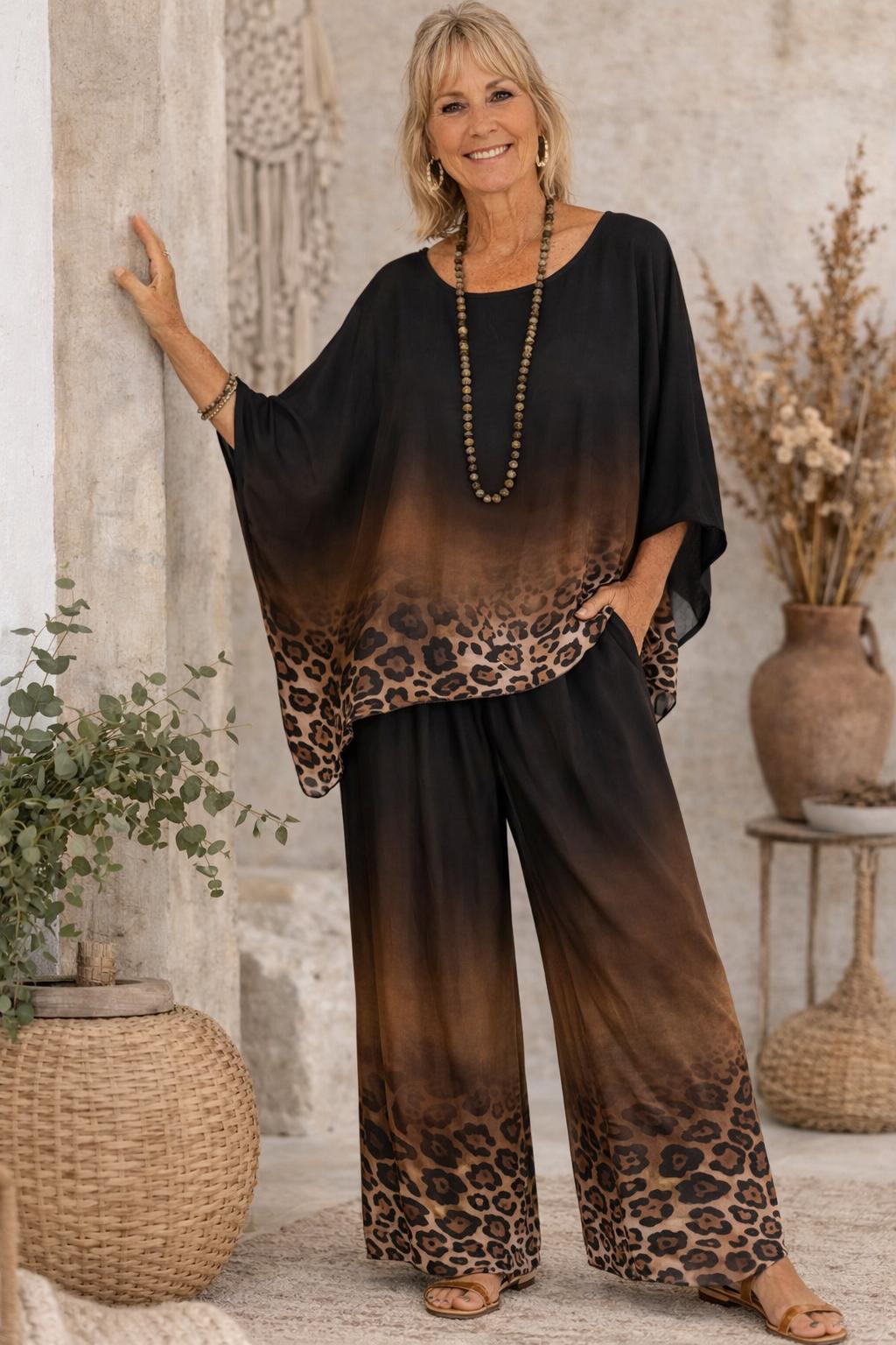 HA-CL15040 NALA - LEOPARD SILK TOP, MADE IN ITALY. FREE SIZE 8-16.