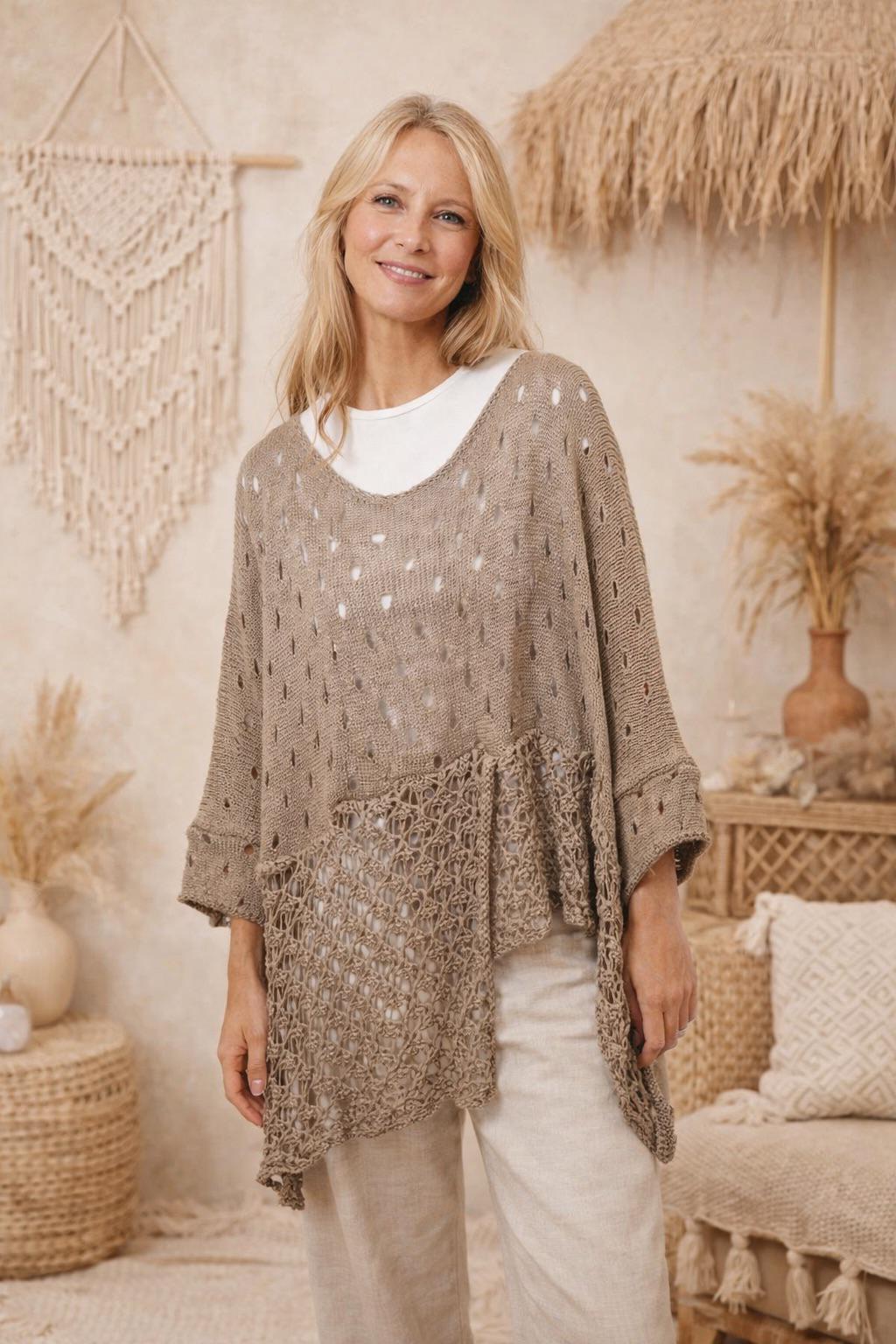 HA-CL-15067 KYLIE -  RELAX FIT KNIT WITH UNEVEN HEM LINE. MADE IN ITALY. FREE SIZE FITS 8-16.