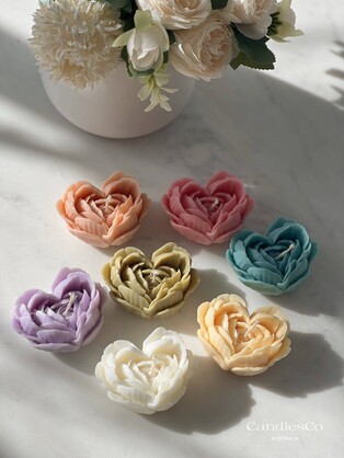 Hand-Poured Soy Wax Heart-Shaped Peony Candle