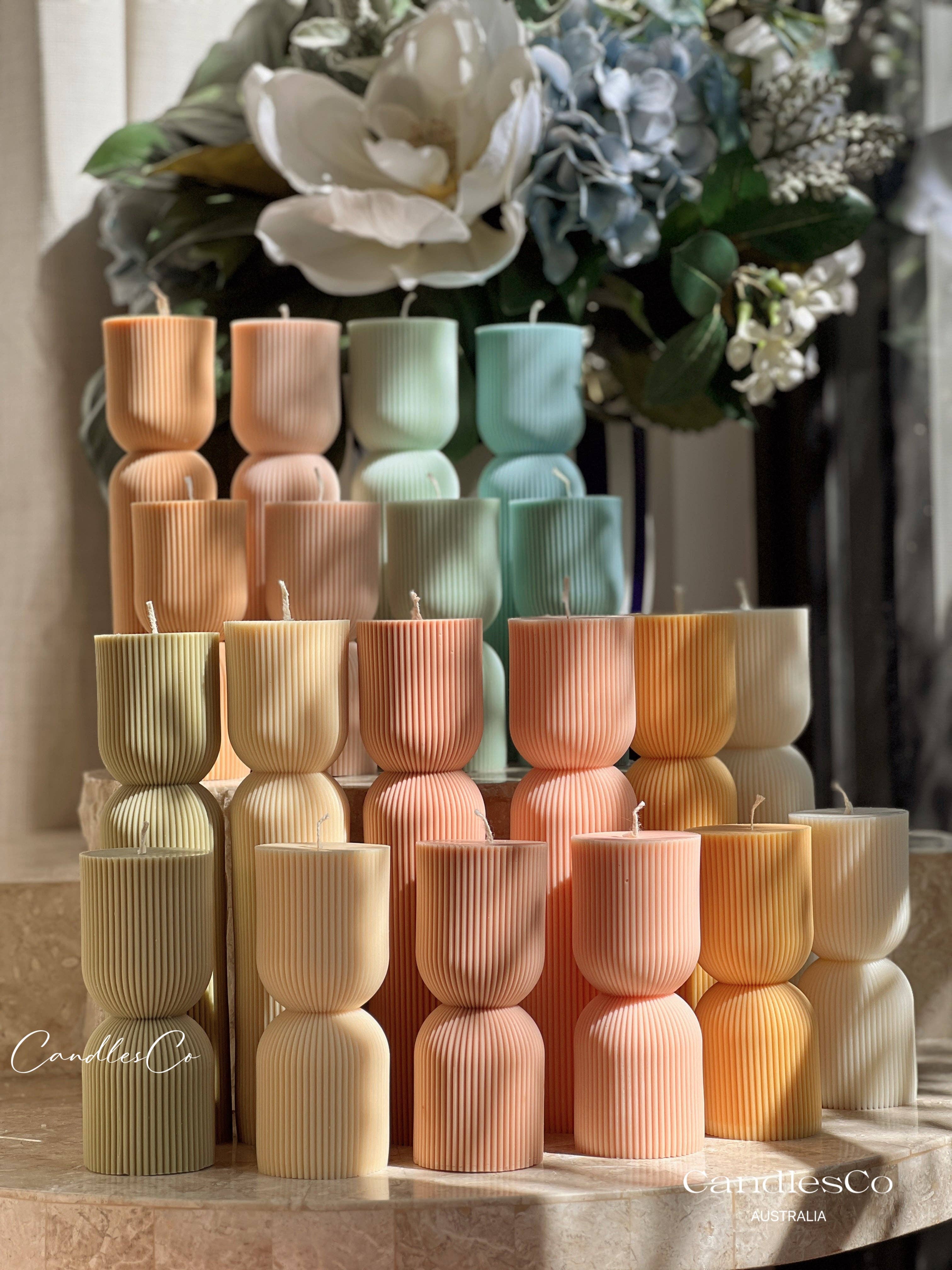 Hourglass Pillar Soy Candle – Decorative Sculptural Home Décor Candle