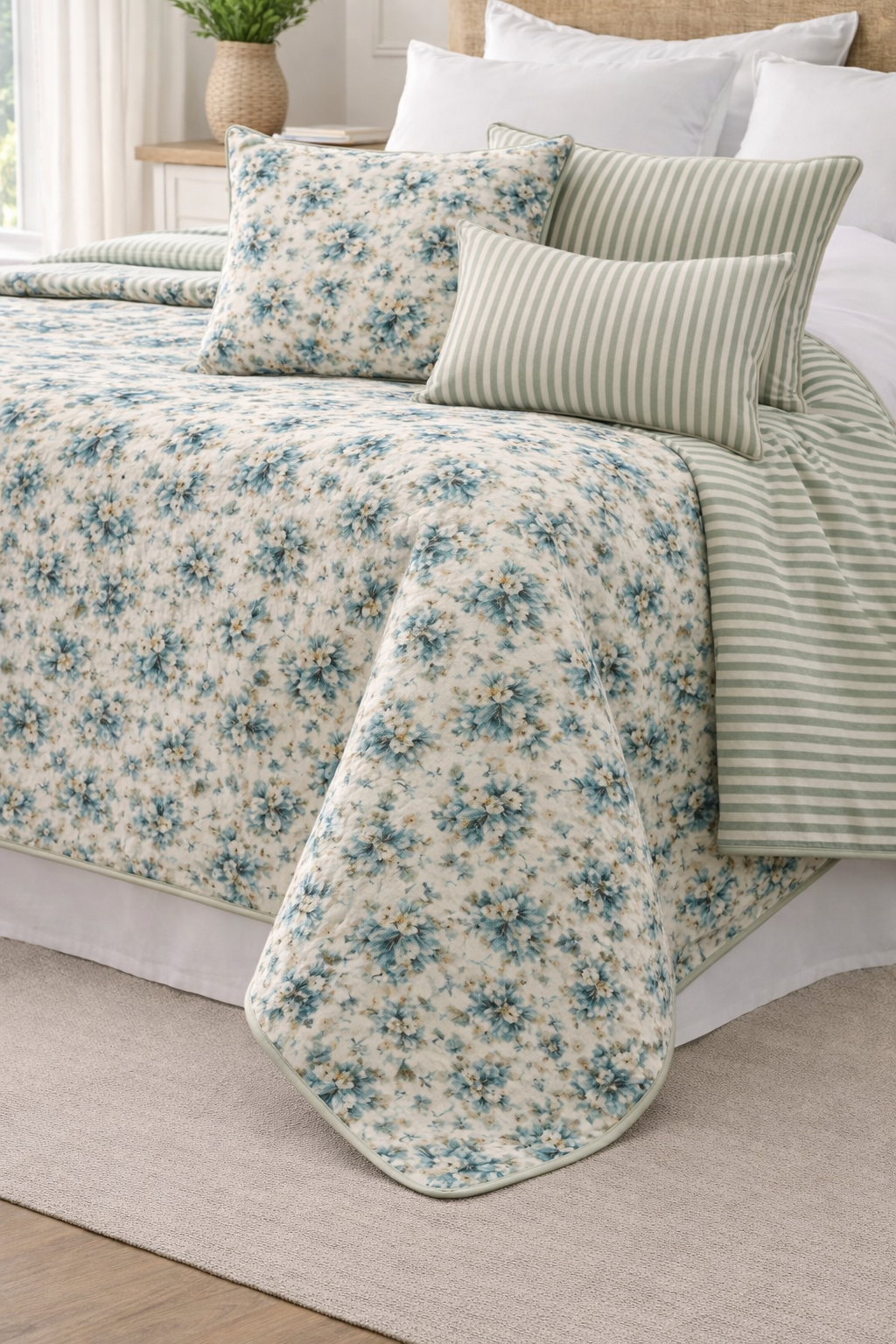 CUS011A Coastal Botanica Blue Reversible Cushion Cover 40 x 60 cm