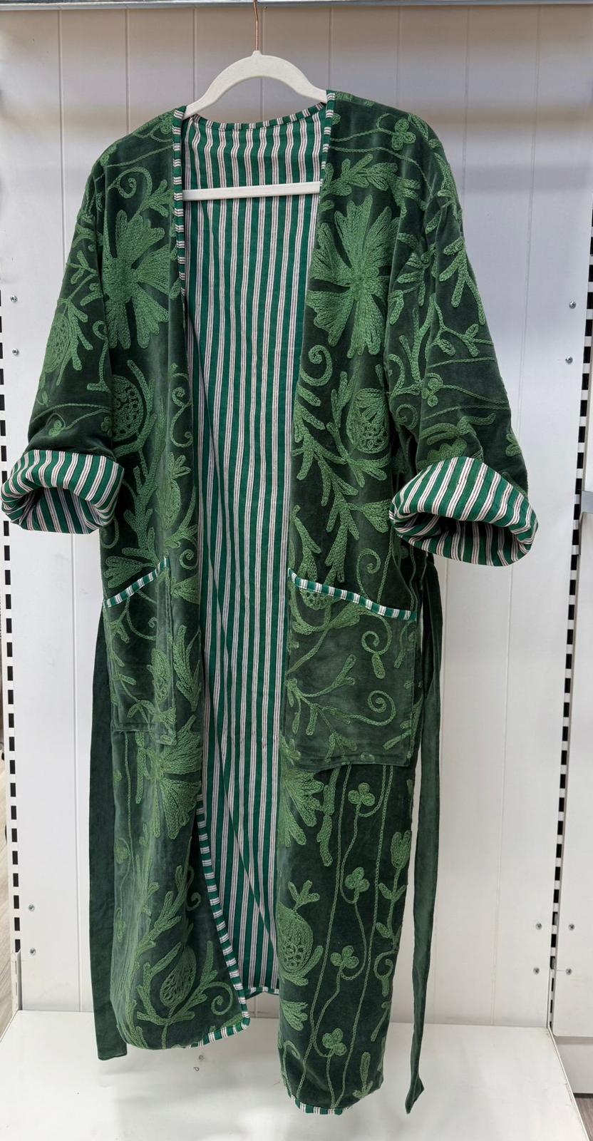 Green Cotton Velvet Duster